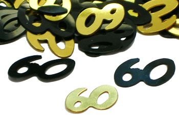 Number 60 Confetti in Black and Gold